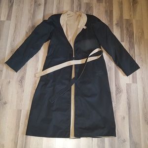 REVERSIBLE TAN BLACK LONG TRENCH RAINCOAT W BELT M